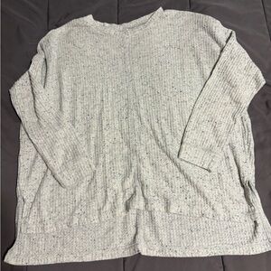 American Eagle Waffle Knit Crew Neck Sweater | Light Gray Speckled | Size L